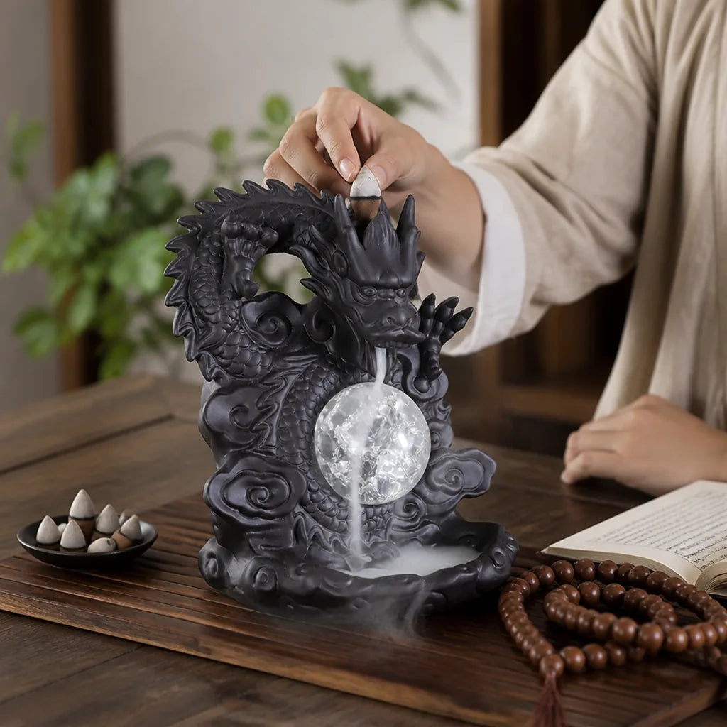 Purple Clay Dragon Waterfall Backflow Incense Burner (For Cone Incense)
