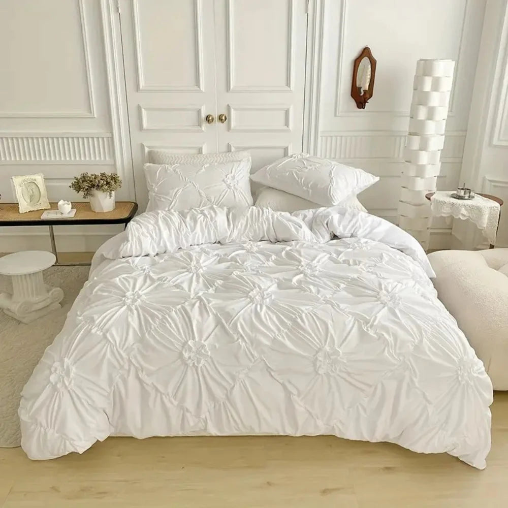 Quilt Cover Set Pinch-Pleat Floral Ruffle Brushed Microfiber