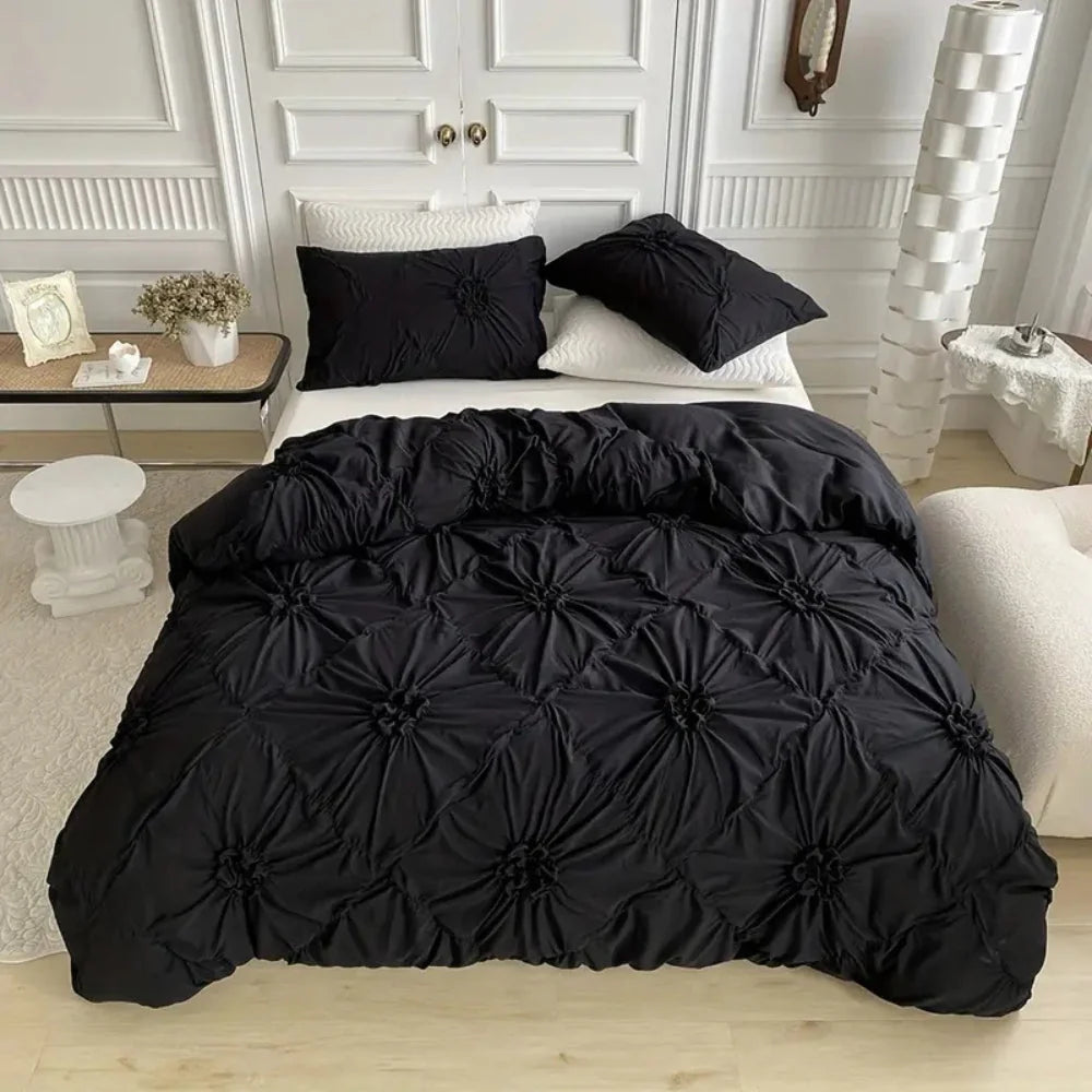 Quilt Cover Set Pinch-Pleat Floral Ruffle Brushed Microfiber
