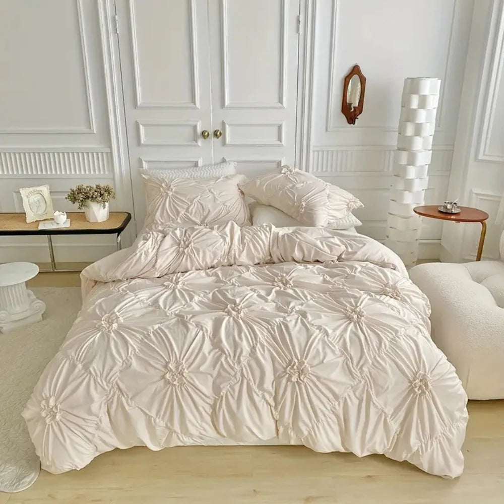 Quilt Cover Set Pinch-Pleat Floral Ruffle Brushed Microfiber