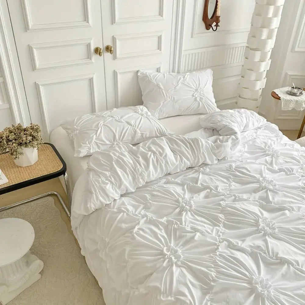 Quilt Cover Set Pinch-Pleat Floral Ruffle Brushed Microfiber