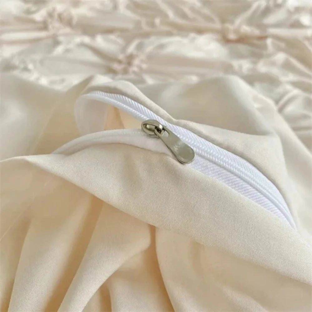 Quilt Cover Set Pinch-Pleat Floral Ruffle Brushed Microfiber
