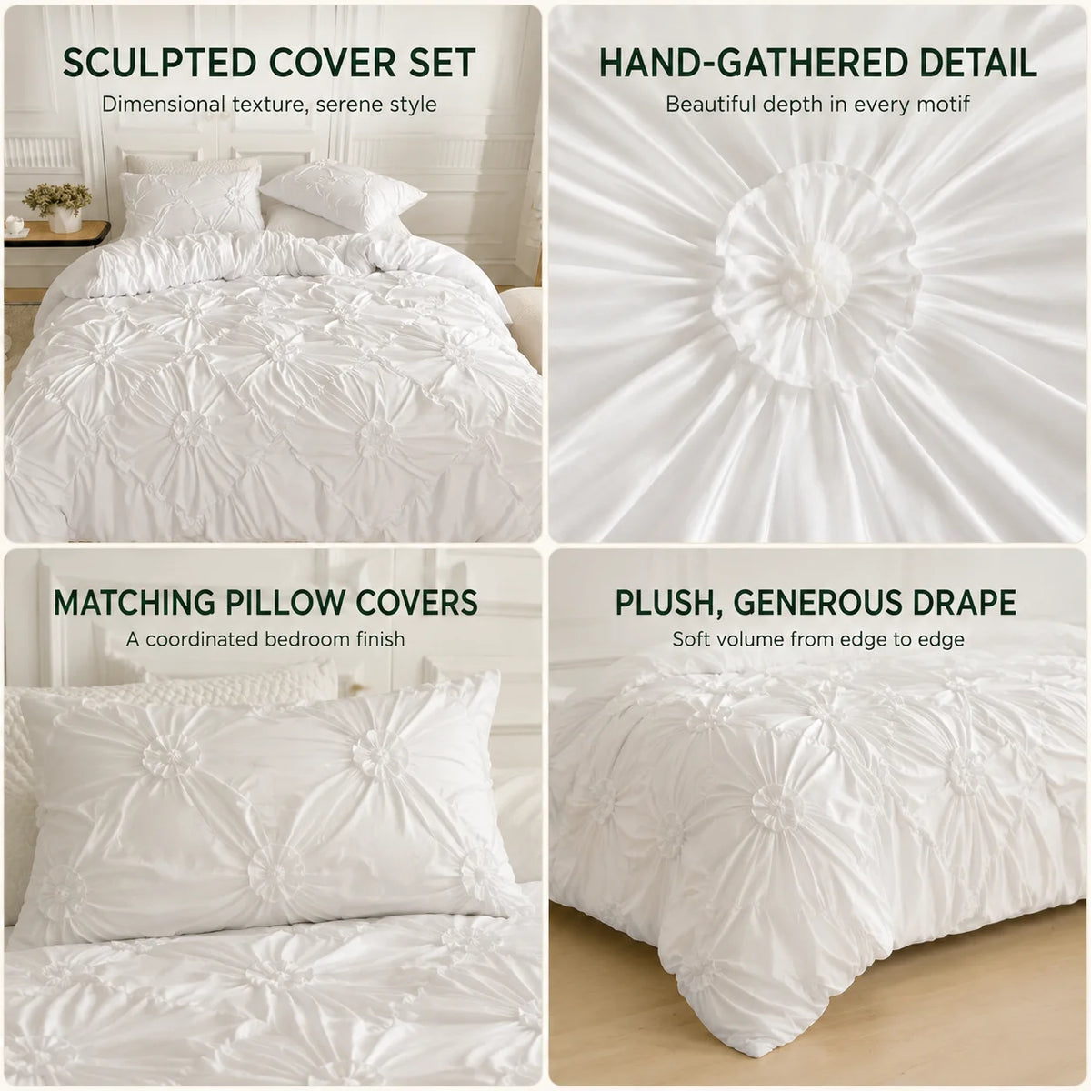 Quilt Cover Set Pinch-Pleat Floral Ruffle Brushed Microfiber