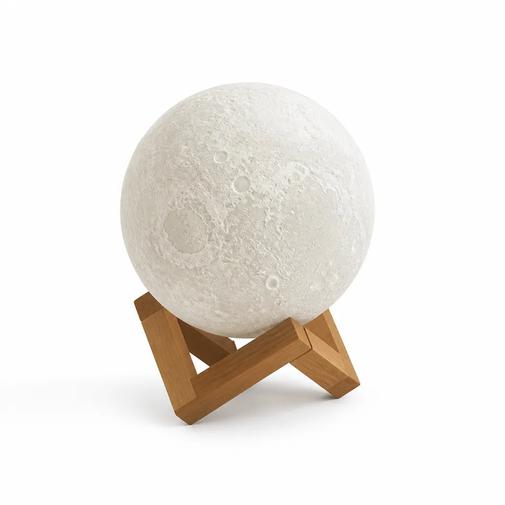 Realistic Lunar Surface Wooden Stand Touch Control Moon Lamp