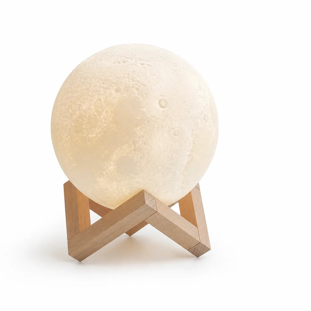 Realistic Lunar Surface Wooden Stand Touch Control Moon Lamp