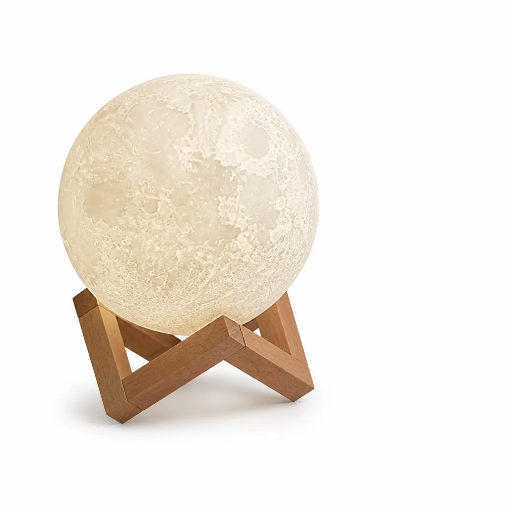 Realistic Lunar Surface Wooden Stand Touch Control Moon Lamp