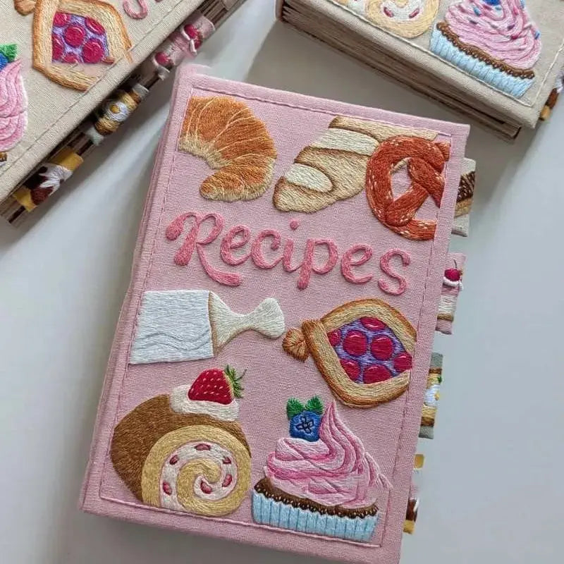 Recipe Book Hand-Embroidered Cover Splash-Proof Pages