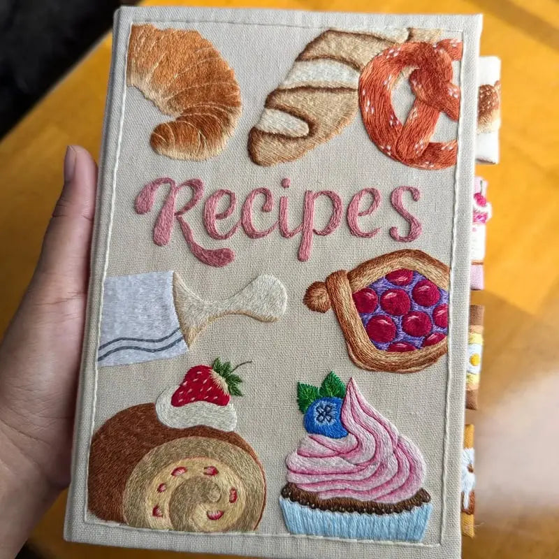 Recipe Book Hand-Embroidered Cover Splash-Proof Pages
