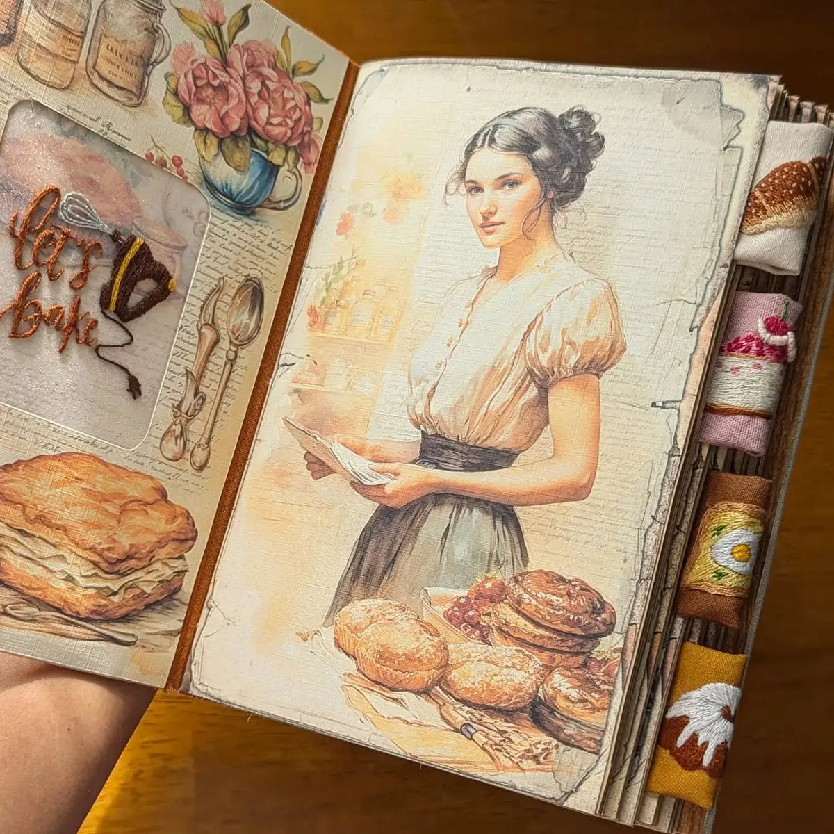 Recipe Book Hand-Embroidered Cover Splash-Proof Pages