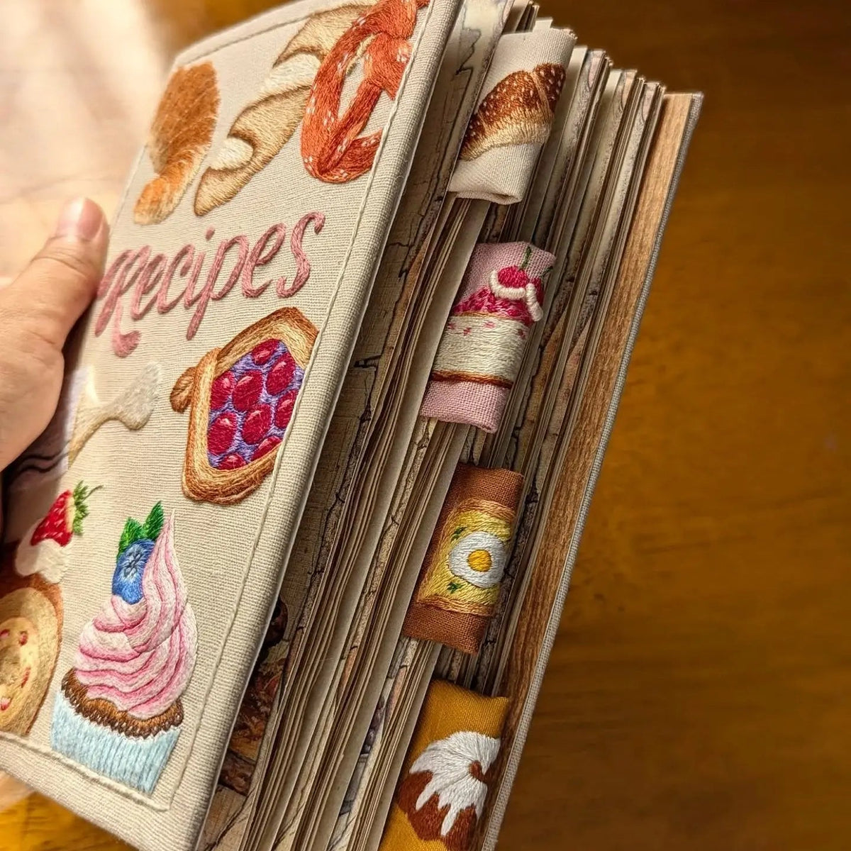 Recipe Book Splash-Proof Pages Hand-Embroidered Cover