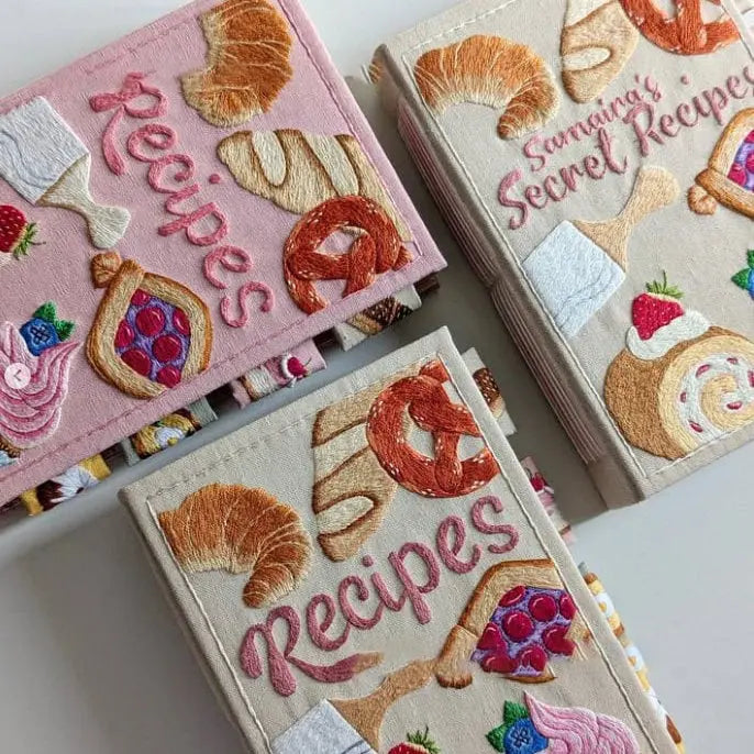 Recipe Book Splash-Proof Pages Hand-Embroidered Cover