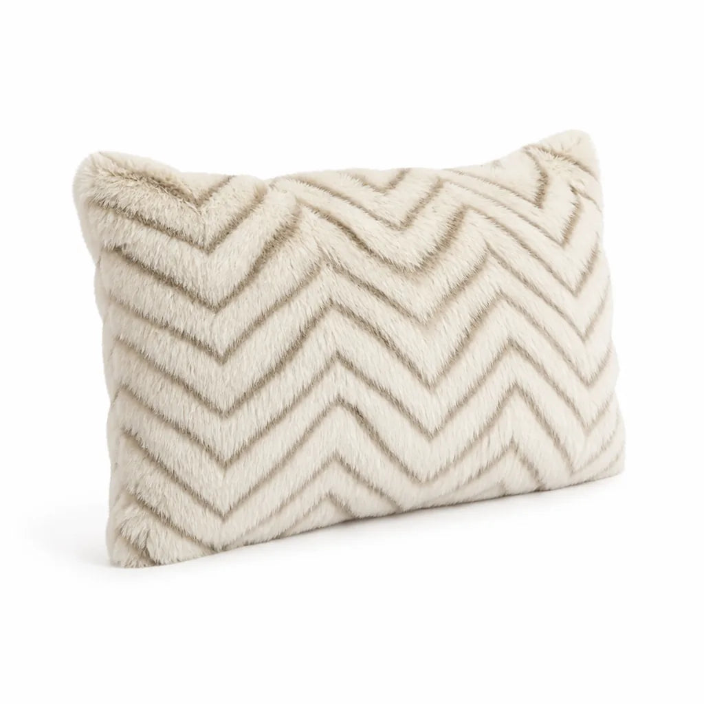Rectangular Faux Fur Chevron Decorative Pillow (Removable Cover)