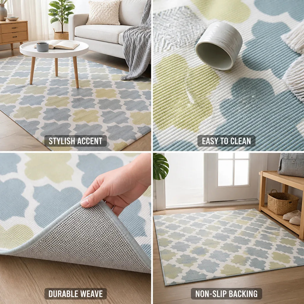 Rectangular Rug Flatwoven Cotton Quatrefoil 120x180 Cm