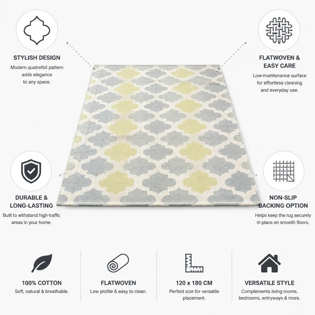 Rectangular Rug Flatwoven Cotton Quatrefoil 120x180 Cm