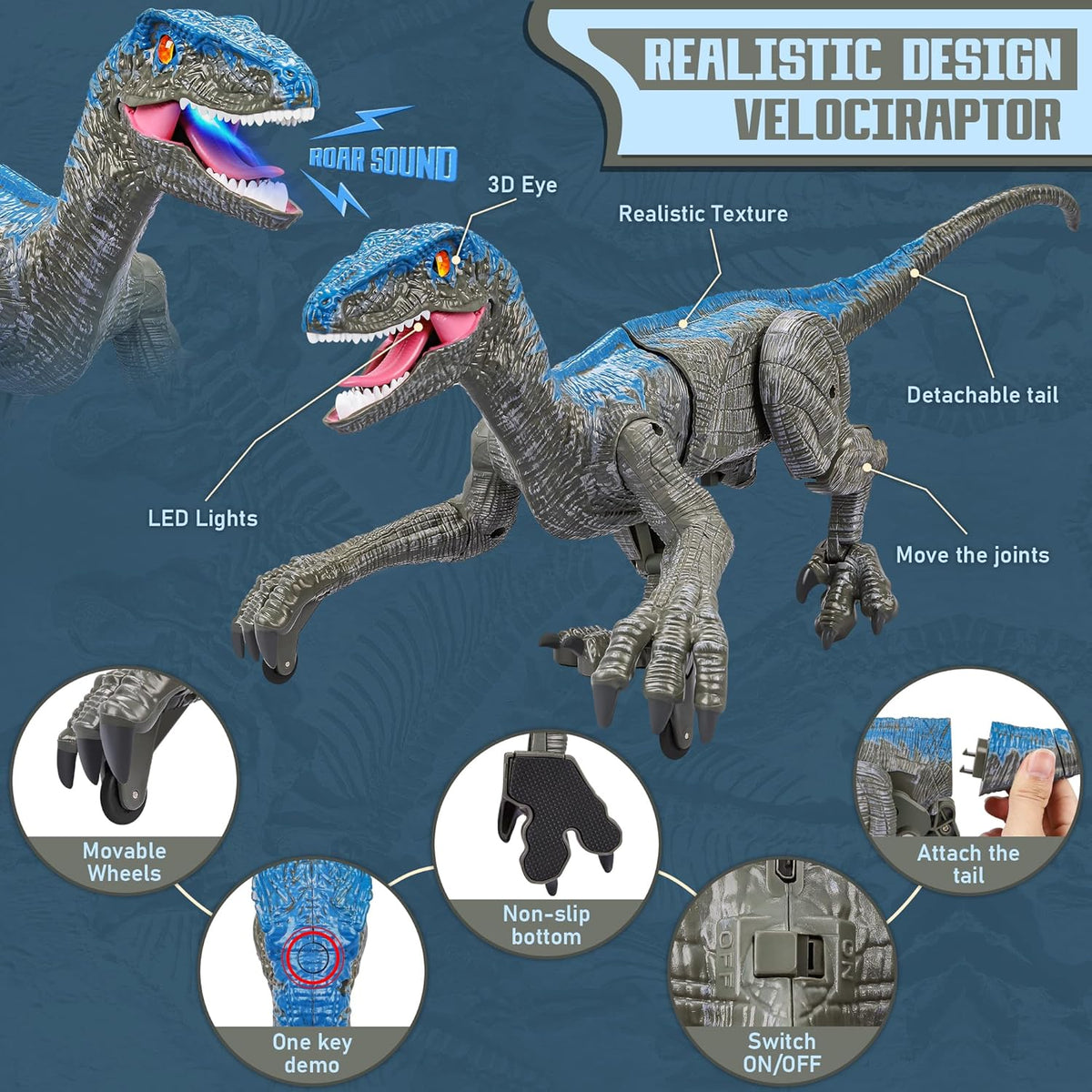 Remote Control Dinosaur Lifelike Movement & Sounds USB Rechargeable