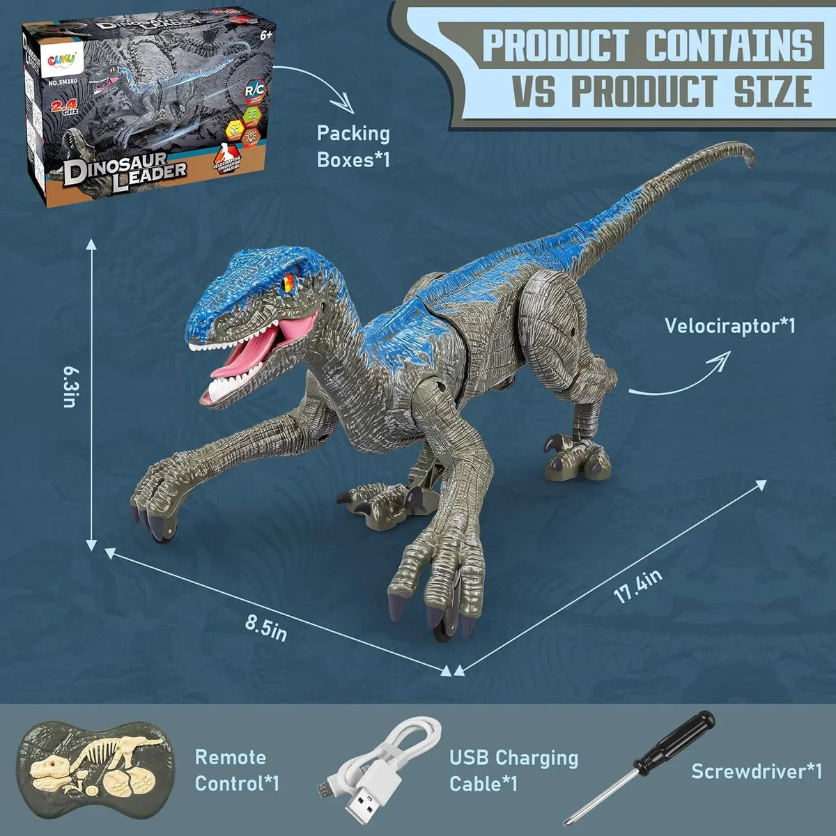 Remote Control Dinosaur Lifelike Movement & Sounds USB Rechargeable