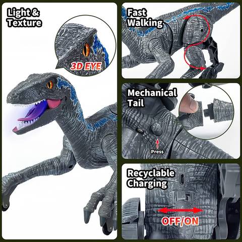 Remote Control Velociraptor Walking & Growling 3D Eyes