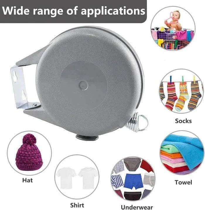 Retractable Clothesline 12 m Automatic Retraction & Swivel Base