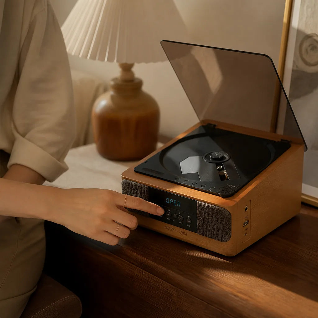 Retro Radio-Inspired Portable USB and AUX CD Player (Bluetooth 5.0 Wireless)