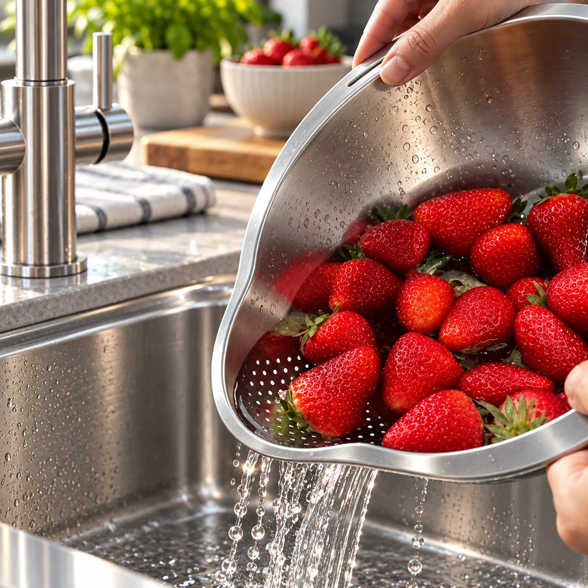 Rice Washing Bowl Stainless Steel 2-in-1 Rinse & Drain