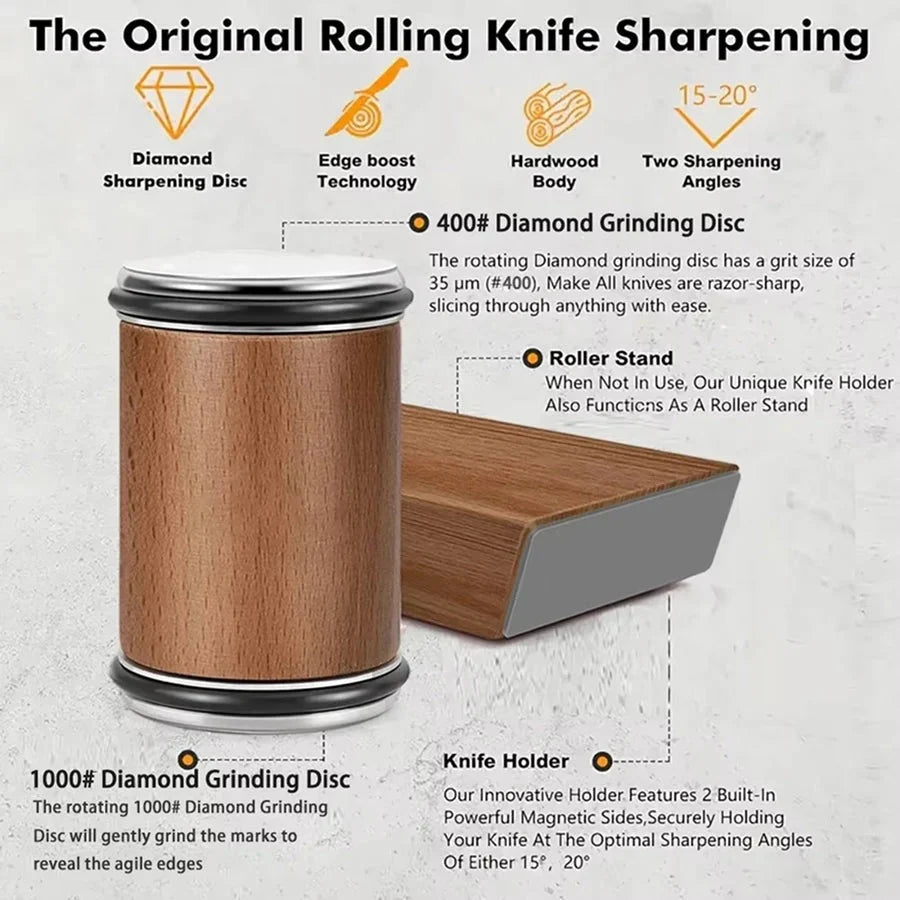 Rolling Knife Sharpener Magnetic 15°/20° Diamond Disc Compact