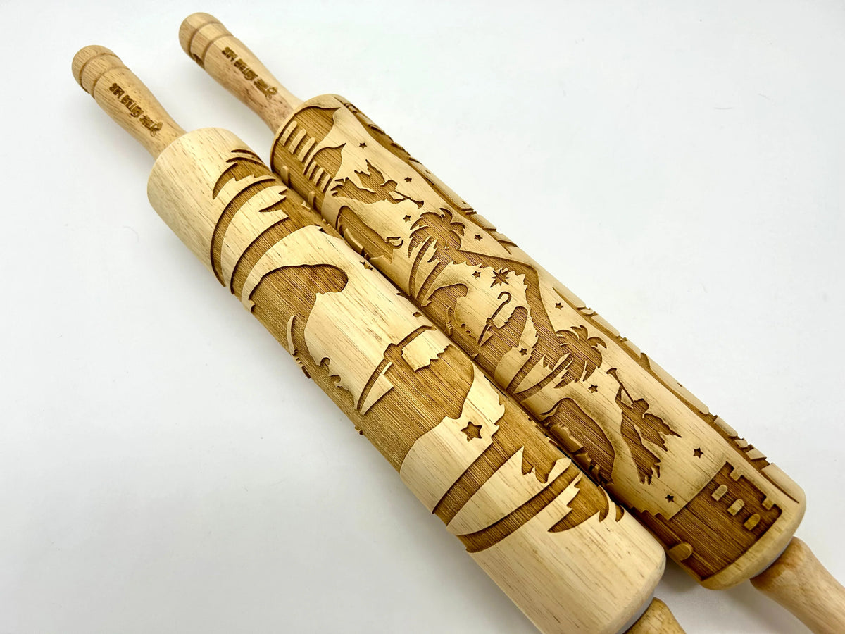 Rolling Pin Nativity Embossed Wooden 10-Inch