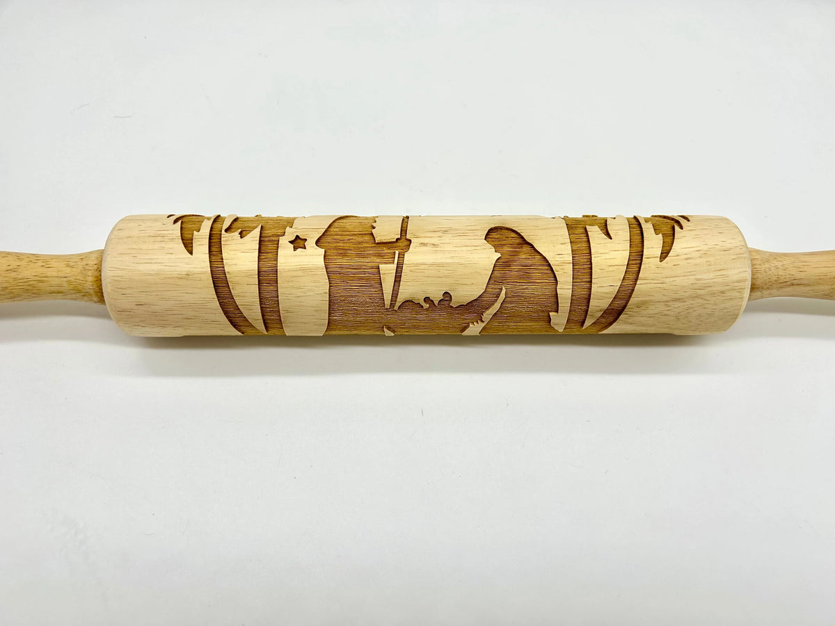 Rolling Pin Nativity Embossed Wooden 10-Inch