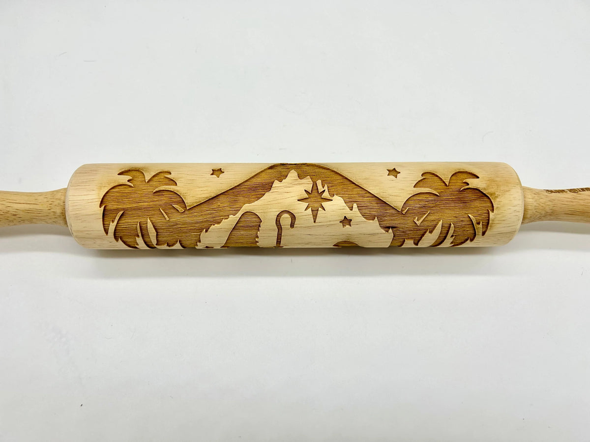 Rolling Pin Nativity Embossed Wooden 10-Inch