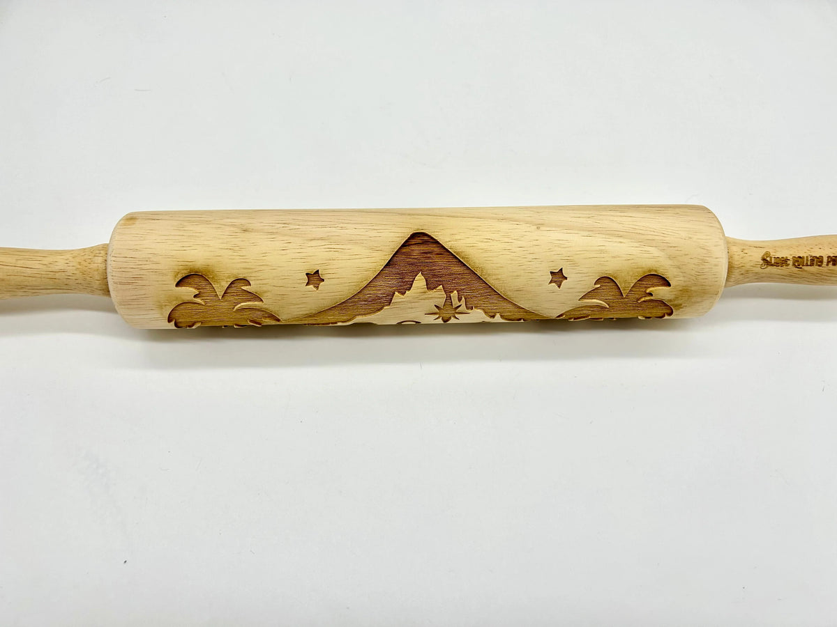 Rolling Pin Nativity Embossed Wooden 10-Inch