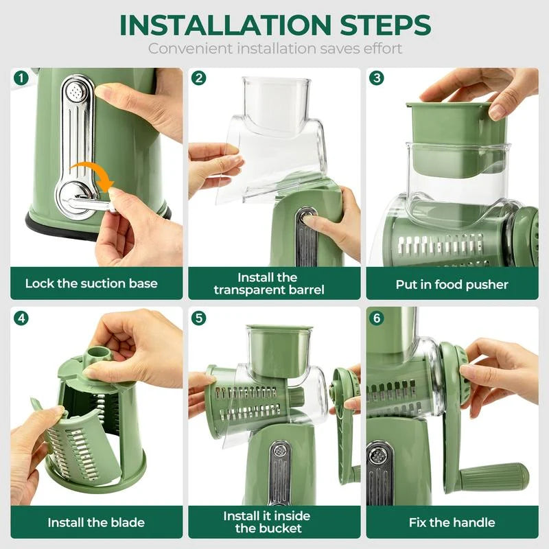Rotary Grater Five Interchangeable Blades Suction Cup