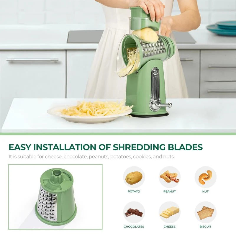 Rotary Grater Five Interchangeable Blades Suction Cup