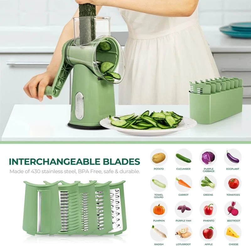 Rotary Grater Five Interchangeable Blades Suction Cup