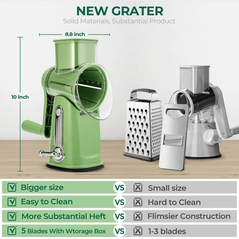 Rotary Grater Five Interchangeable Blades Suction Cup
