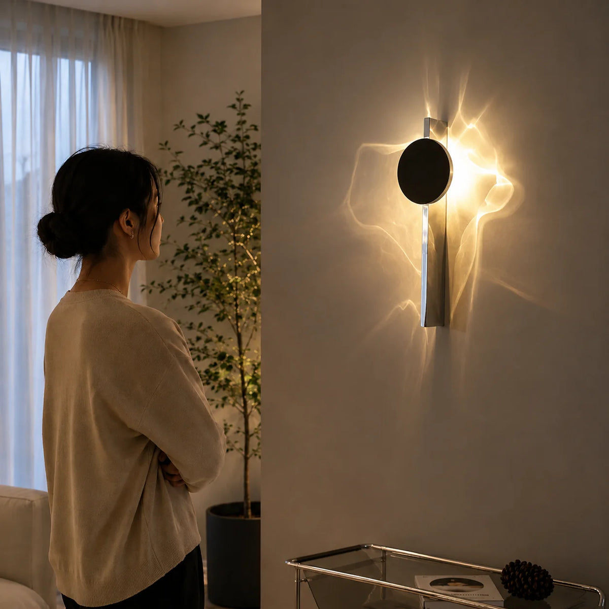 Rotating Wall Lamp Ripple Effect Integrated LED Polished Chrome