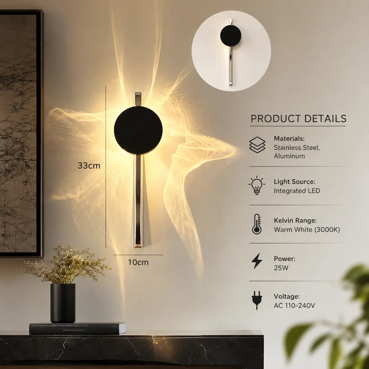 Rotating Wall Lamp Ripple Effect Integrated LED Polished Chrome