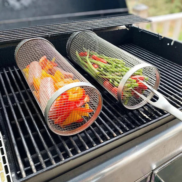 Rotisserie Grill Basket Stainless Steel 360° Rotation