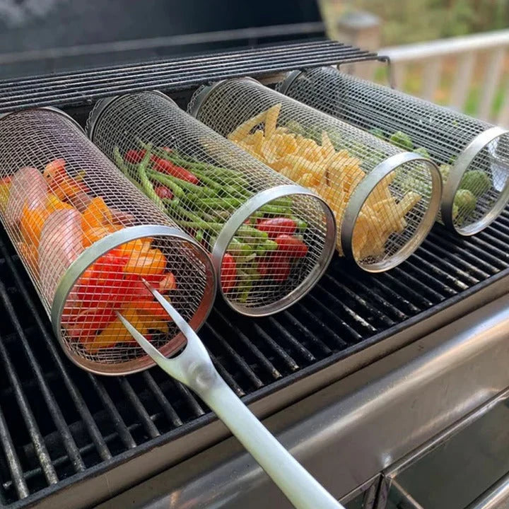 Rotisserie Grill Basket Stainless Steel 360° Rotation