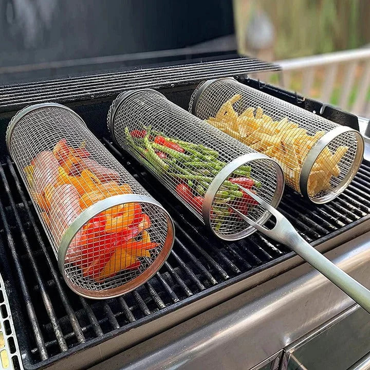Rotisserie Grill Basket Stainless Steel 360° Rotation