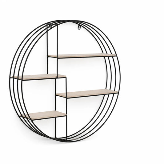 Round Wood & Metal Wall Shelf (4-Tier)