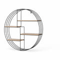 Round Wood & Metal Wall Shelf (4-Tier)