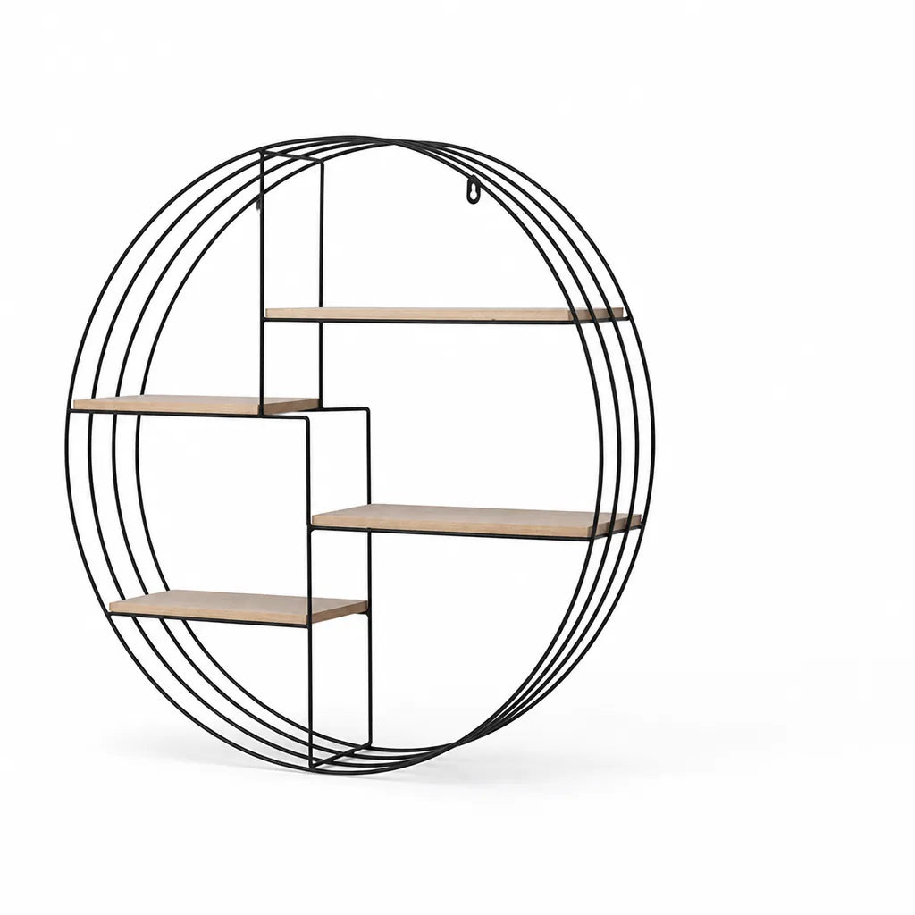Round Wood & Metal Wall Shelf (4-Tier)