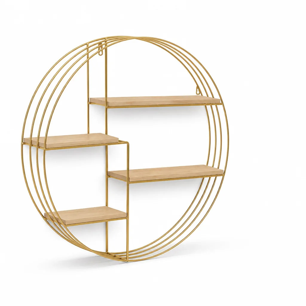 Round Wood & Metal Wall Shelf (4-Tier)