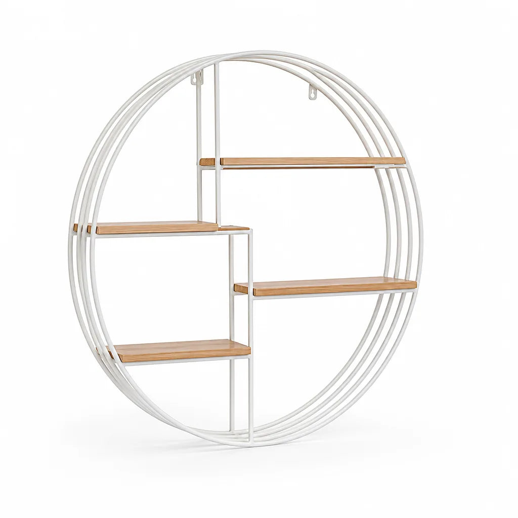 Round Wood & Metal Wall Shelf (4-Tier)