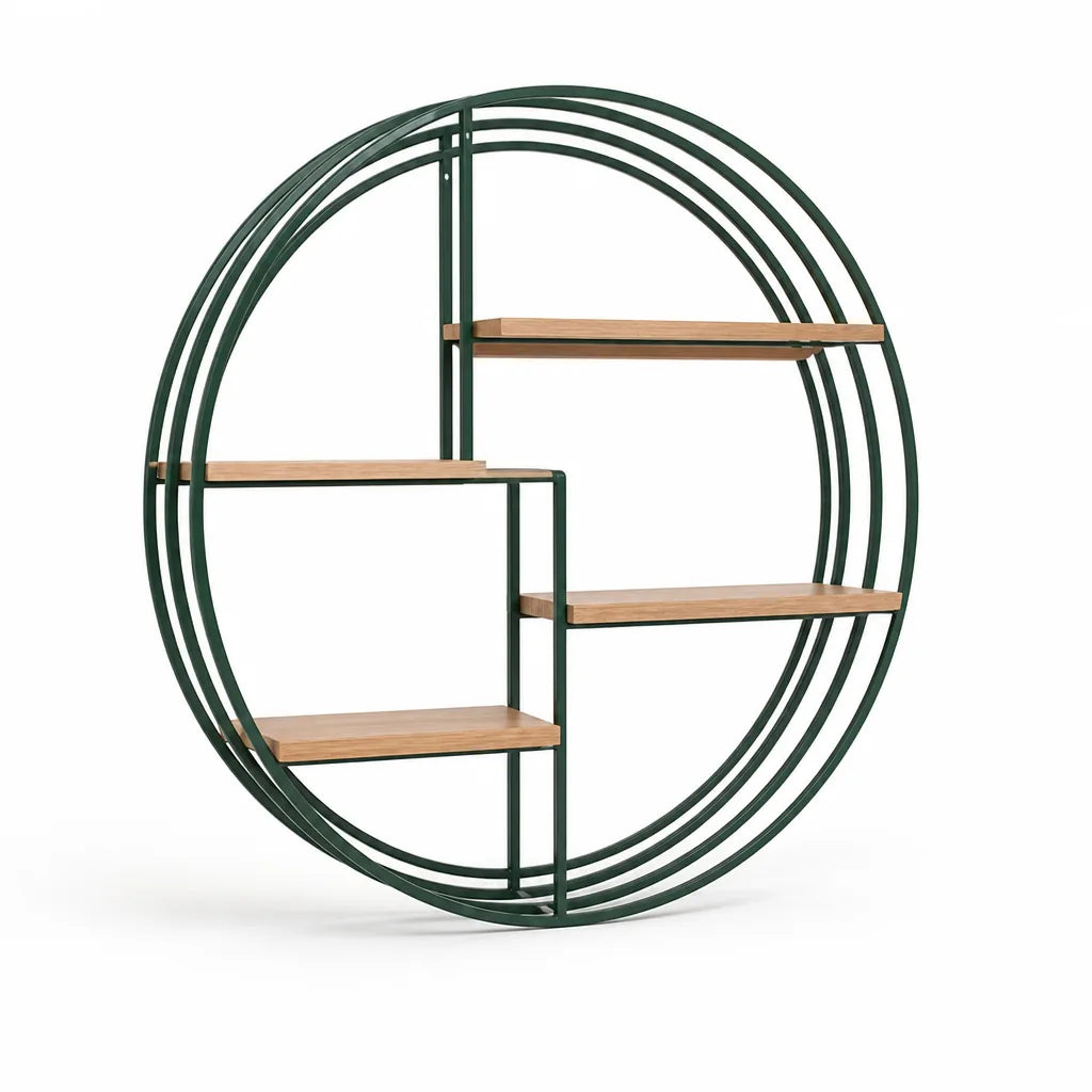 Round Wood & Metal Wall Shelf (4-Tier)