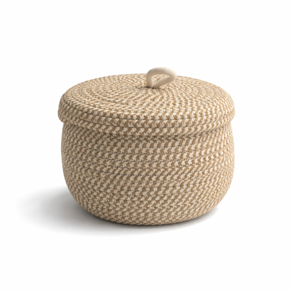 Round Woven Storage Basket Jute-Cotton Matching Lid