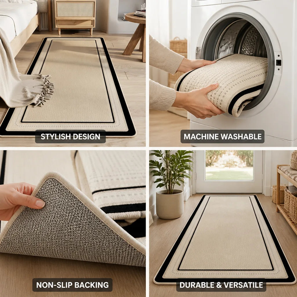 Runner Rug Velvet Plush Non-Slip Backing Machine Washable