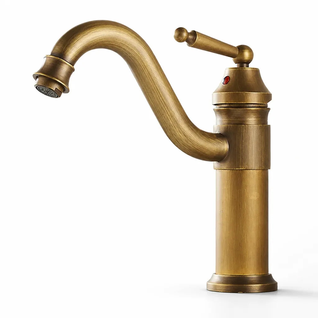 Rustic Brass High-Arc Gooseneck Bathroom Faucet (Single-Handle, 1-Hole)