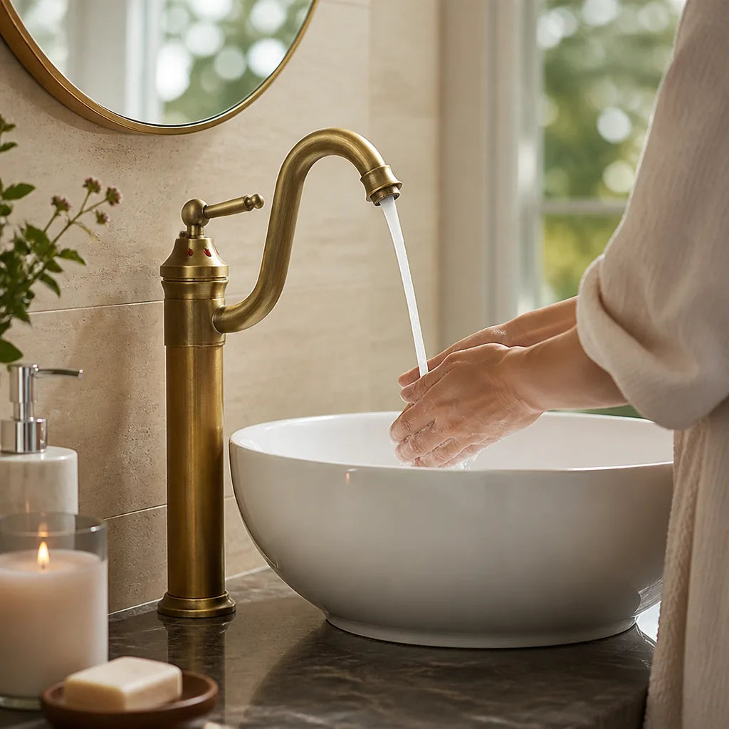 Rustic Brass High-Arc Gooseneck Bathroom Faucet (Single-Handle, 1-Hole)