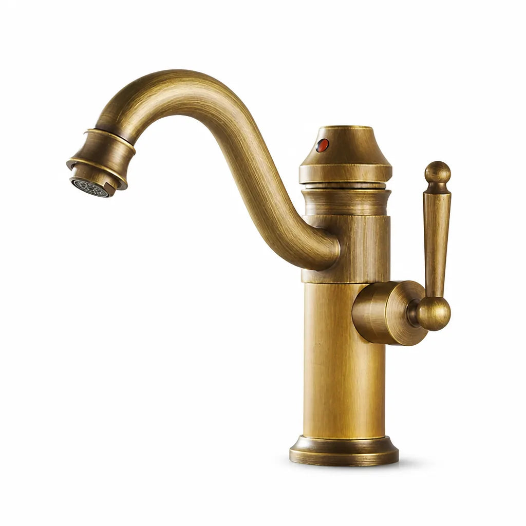 Rustic Brass High-Arc Gooseneck Bathroom Faucet (Single-Handle, 1-Hole)