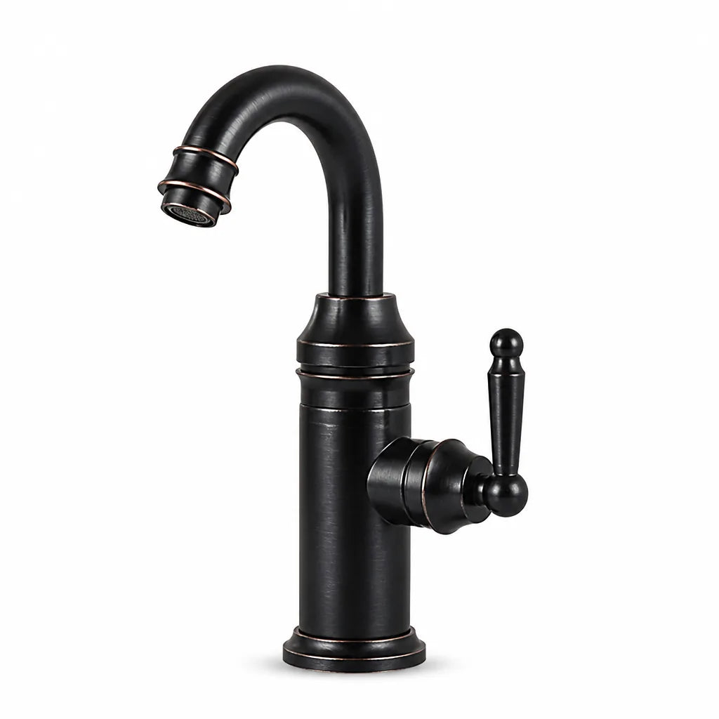 Rustic Brass High-Arc Gooseneck Bathroom Faucet (Single-Handle, 1-Hole)